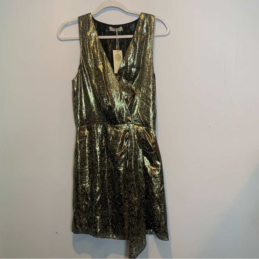 Ramy Brook Gabriela Metallic Silk Dress Draped - Picture 2 of 9